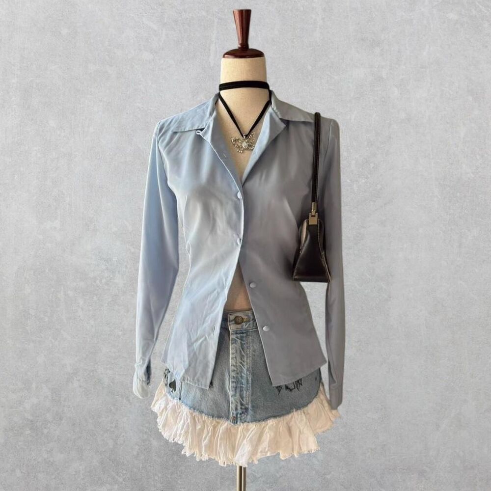 Vintage 70s Christie&Jill Light Blue Long Sleeve Button Up - Picture 2 of 8